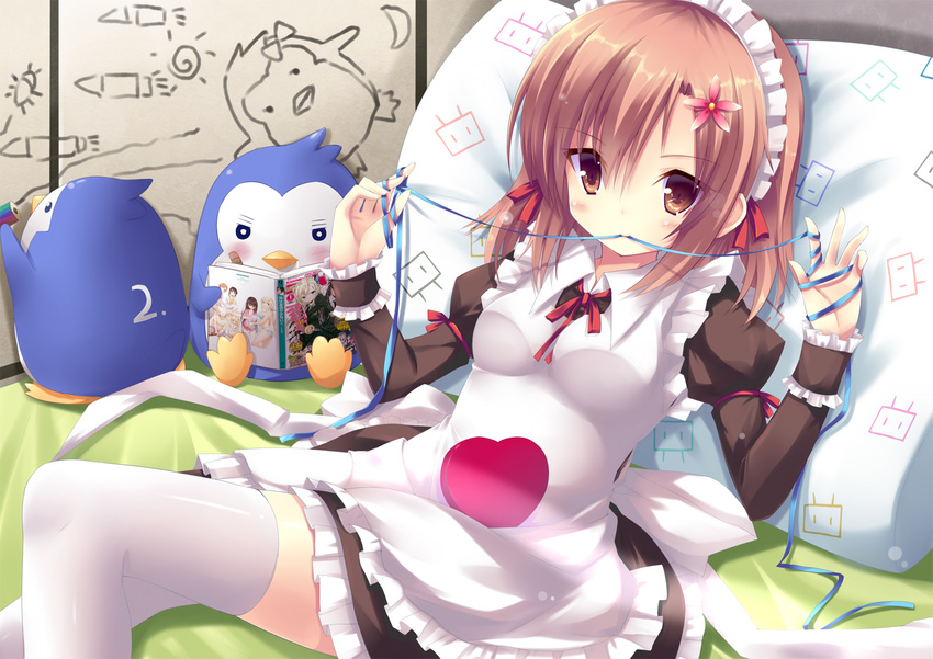 bad_id bad_pixiv_id boku_wa_tomodachi_ga_sukunai brown_eyes brown_hair hasegawa_kobato hasegawa_kodaka kashiwazaki_sena kusunoki_yukimura liong maid maid_headdress mawaru_penguindrum mikazuki_yozora penguin_1-gou penguin_2-gou ribbon season_connection shiguma_rika short_hair thighhighs white_legwear