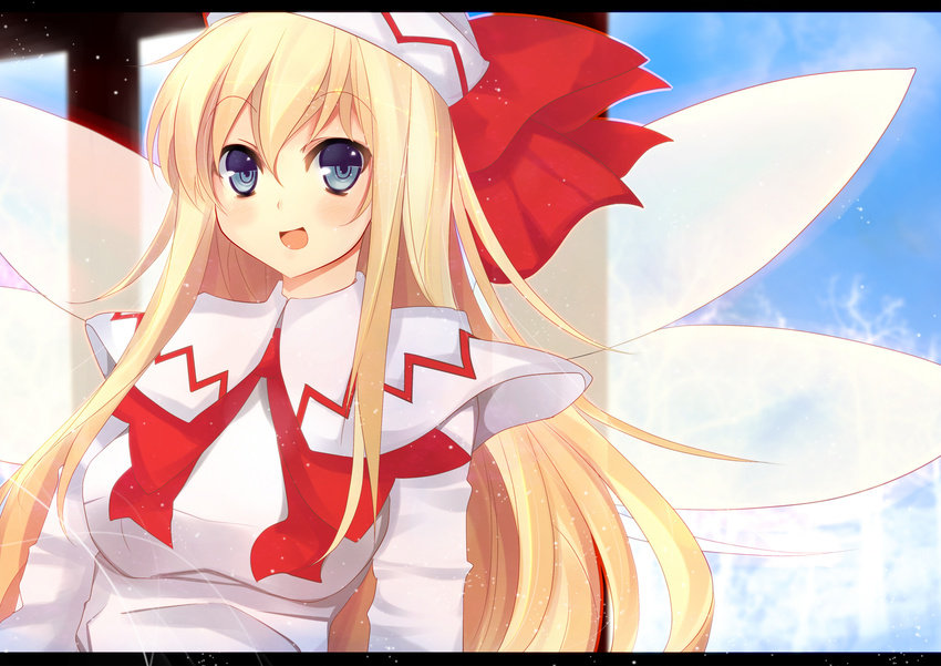bad_id bad_pixiv_id benio_(dontsugel) blonde_hair blue_eyes hat highres letterboxed lily_white long_hair solo touhou wings