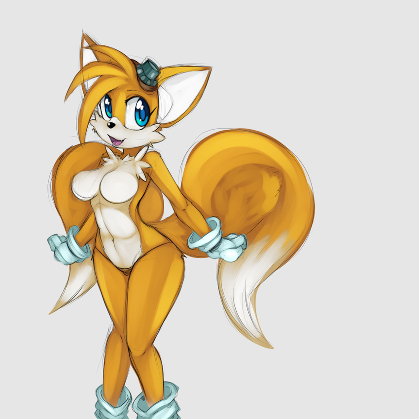 anthro breasts canine crossgender eyewear female fox gloves goggles mammal miles_prower panties sega solo sonic_(series) tail tails_the_fox topless underwear