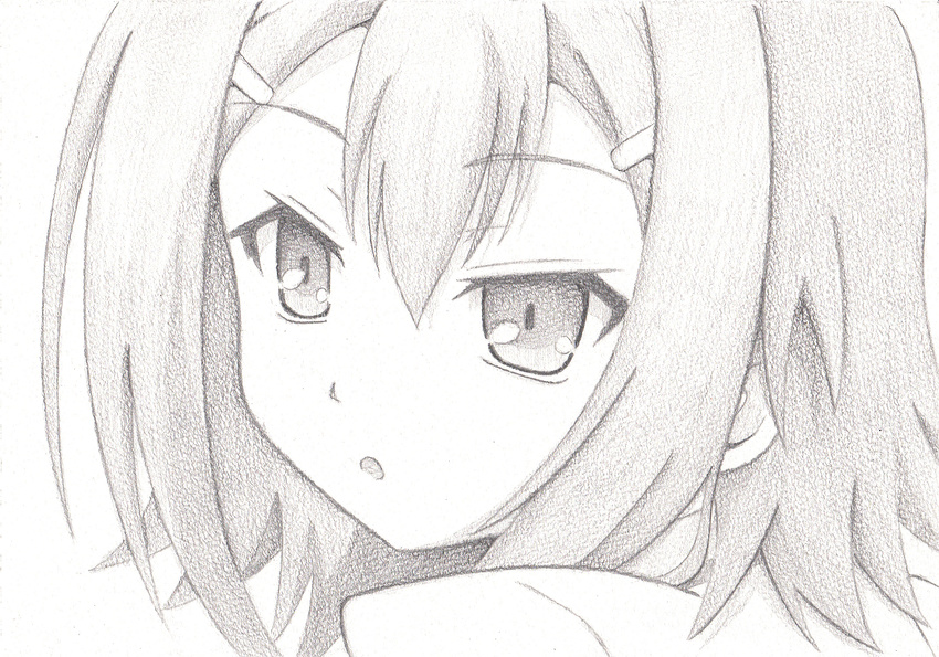 bad_id bad_pixiv_id baka_to_test_to_shoukanjuu hair_ornament hairclip highres kinoshita_hideyoshi kinta_(distortion) male_focus monochrome open_mouth solo traditional_media