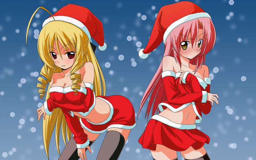 breast_hold christmas hayate_no_gotoku katsura_hinagiku pink_hair tennousu_athena thighhighs