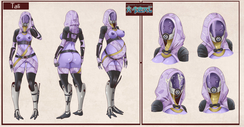 1girl absurdres alien ass back breasts butt character_name character_sheet concept_art crimeglass cum expressions female full_body helmet highres hips hood long_image mask mass_effect nipples open_clothes pregnant purple_nipples purple_skin pussy quarian sideboob standing tali'zorah_nar_rayya tali'zorah_nar_rayya text uncensored wide_hips wide_image x-teal x-teal2 xteal