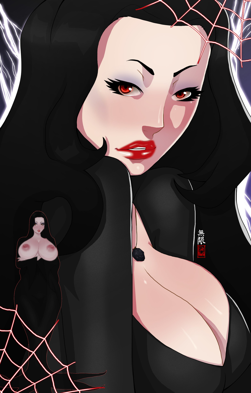 1girl addams_family black_hair breasts eric_martin ghotic large_breasts morticia_addams