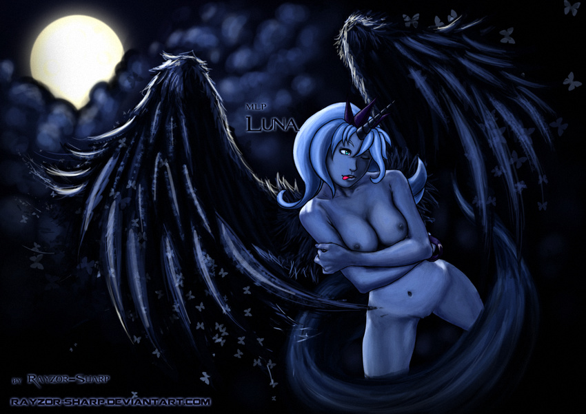 2011 anthro anthrofied arthropod breasts butterfly cloud crown equine feathers female friendship_is_magic horn insect mammal moon my_little_pony nude princess_luna princess_luna_(mlp) pussy rayzoir rayzor-sharp solo tongue winged_unicorn wings