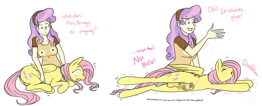 balls bestiality cartoonlion child clothed clothing cum cum_string cutie_mark dickgirl duo english_text equine erection eyes_closed female feral fluttershy fluttershy_(mlp) friendship_is_magic handjob horse human humanized intersex interspecies mammal my_little_pony nude open_mouth pegasus penis plain_background pony sheath shirt simple_background stretching surprise sweetie_belle sweetie_belle_(mlp) text white_background wings young