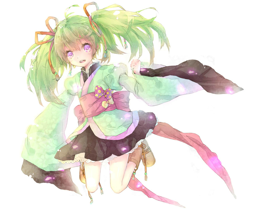 ameiro colorized green_hair mielang original purple_eyes solo twintails
