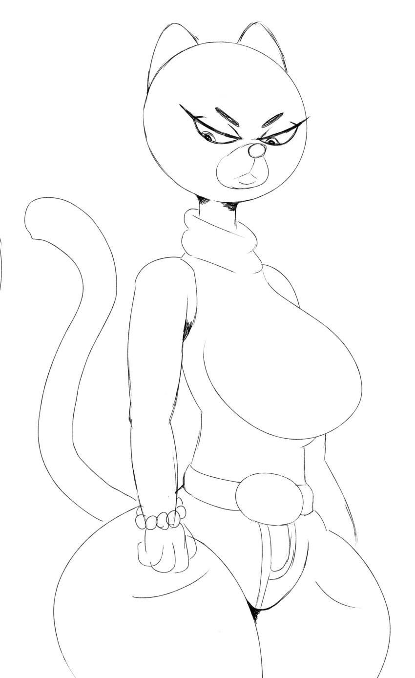 2019 absurd_res anthro belt belt_buckle big_breasts biped bottomwear bracelet breasts cartoon_network clothed clothed_anthro clothed_female clothing digital_drawing_(artwork) digital_media_(artwork) domestic_cat extended_arm eyebrows eyelashes felid feline felis female fingers fully_clothed fully_clothed_anthro fully_clothed_female gem hi_res huge_thighs iris jewelry legs_together mammal mary_senicourt mature_anthro mature_female monochrome mouth_closed neom-daddy pants pearl_(gem) pearl_bracelet portrait prick_ears pupils resting_bitch_face round_head round_nose sketch solo standing sweater tail the_amazing_world_of_gumball thick_thighs three-quarter_portrait topwear turtleneck wide_hips