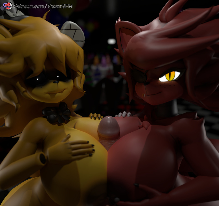 2023 3d_(artwork) 5_fingers absurd_res anthro bear big_breasts breast_play breasts canid canine clothing collaborative collaborative_sex collaborative_titfuck digital_media_(artwork) feversfm fingers five_nights_at_freddy's fox foxy_(cally3d) foxy_(fnaf) fredina's_nightclub genitals golden_freddy_(fnaf) golden_fredina_(cally3d) group hat headgear headwear hi_res looking_at_viewer mammal penis scottgames sex text titfuck top_hat trio url