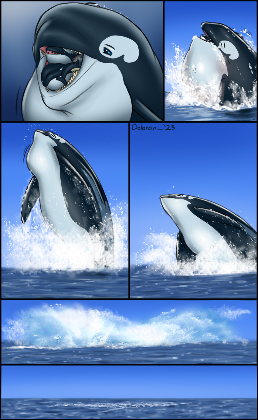 2023 abdominal_bulge absurd_res ambiguous_gender ambiguous_pred ambiguous_prey artist_name bloated breaching cetacean comic dolorcin dolphin feral feral_pred feral_prey fully_inside group hi_res larger_ambiguous larger_pred mammal marine mass_vore multiple_prey neck_bulge oceanic_dolphin oral_vore orca sea size_difference smaller_ambiguous smaller_prey soft_vore splash toothed_whale underwater vore water year