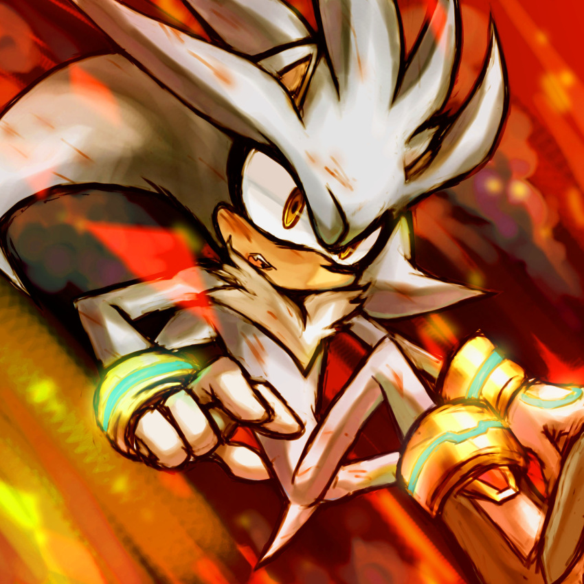 1boy boots embers furry furry_male gloves highres open_mouth silver_the_hedgehog solo sonic_(series) tail tamiya_surume teeth white_fur white_gloves yellow_eyes