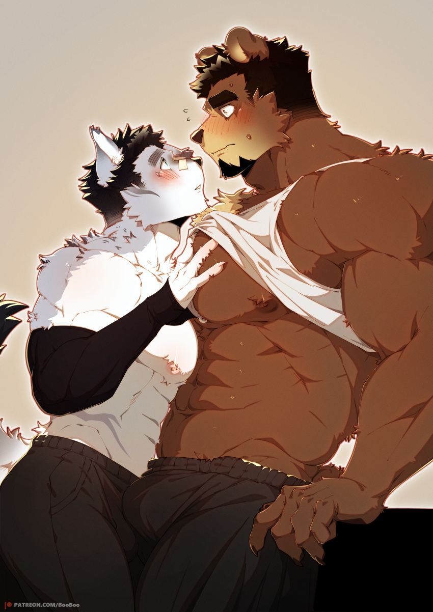 abs alexei_zoloto anthro bear biceps booboo34 brown_bear canid canine canis claws dave_volkov duo fur hi_res male male/male mammal muscular muscular_anthro muscular_male nipples pecs ursine wolf