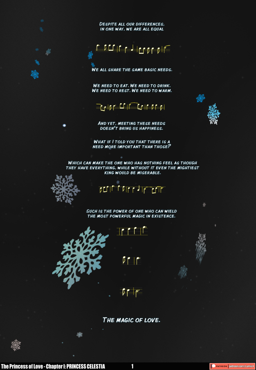 absurd_res black_background chilllum comic dialogue friendship_is_magic hasbro hi_res lyrics music musical_note my_little_pony narrating simple_background snow snowflake snowing song text zero_pictured