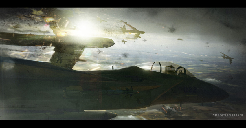 ace_combat ace_combat_zero aerial_battle aim-120_amraam aim-9_sidewinder aircraft airplane b-52_stratofortress battle destruction drop_tank f-15_eagle fighter_jet fire firing flying highres jet military military_vehicle missile mobius_(suicideloli) multiple_aircraft pilot pilot_helmet sky vehicle_focus weapon