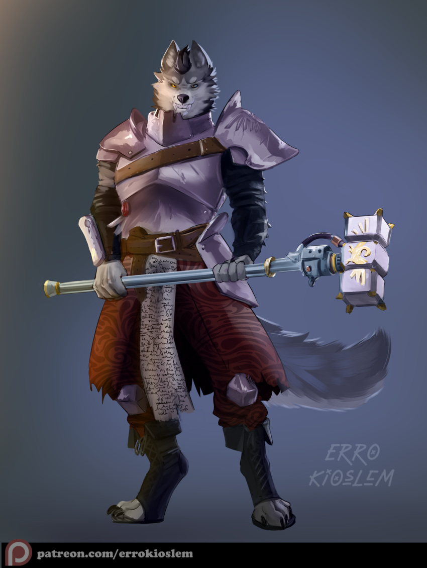 armor canid canine hammer hi_res kudrovski male mammal tools vtuber vtuberfanart warhammer_(franchise) weapon