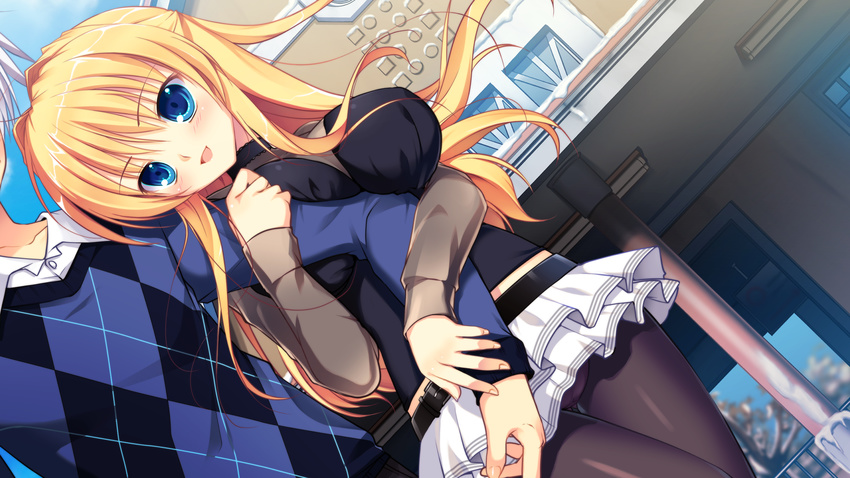 blonde_hair blue_eyes game_cg kazamatsuri_koromo long_hair manatsu_no_yoru_no_yuki_monogatari mikeou panties pantyhose underwear