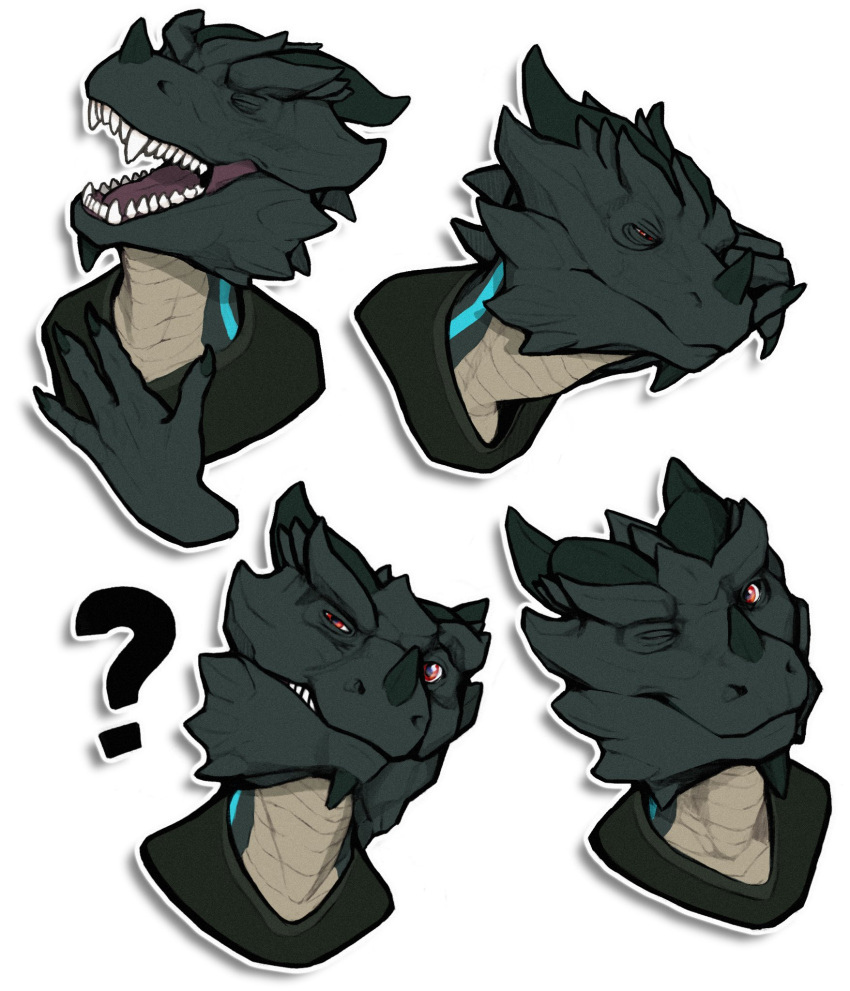 anthro dragon eyes_closed fangs grey_body hi_res khyaber male mouth_closed multiple_images narrowed_eyes one_eye_closed open_mouth red_eyes red_tongue scales scalie simple_background solo tan_body tan_scales teeth tongue white_background wink