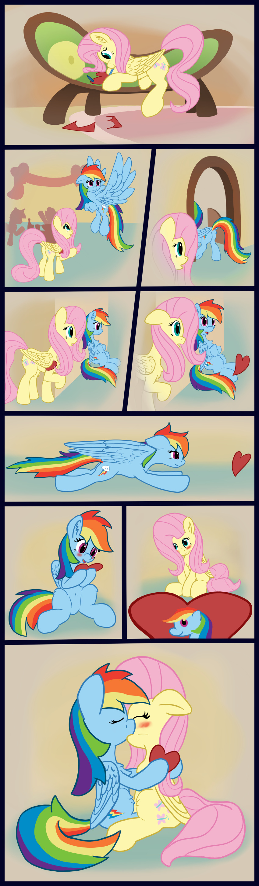 absurd_res blue_body blue_fur callichrome cutie_mark duo embrace equid equine female female/female feral fluttershy_(mlp) flying folded_wings friendship_is_magic fur hair hasbro hi_res holidays horse hug kiss_on_lips kissing mammal mane multicolored_hair my_little_pony pegasus pink_hair pony rainbow_dash_(mlp) rainbow_hair spread_wings valentine's_day valentine's_day_card wholesome wings yellow_body yellow_fur