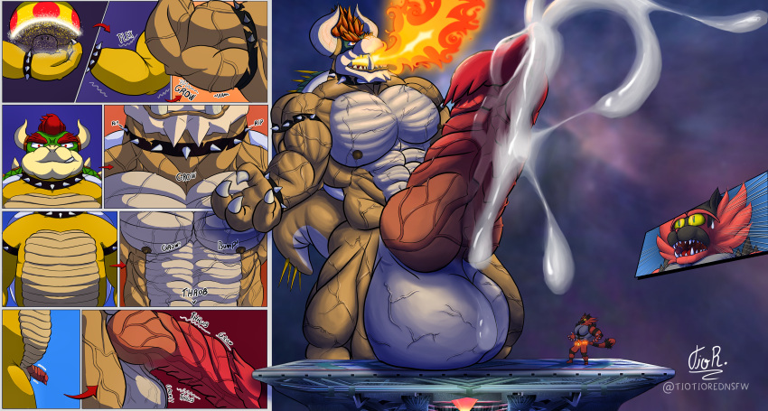 abs absurd_res alternate_version_at_source anthro arm_growth artist_name balls biceps big_balls big_muscles big_pecs big_penis bodily_fluids body_size_growth boss_battle bowser bracelet cel_shading claws clothing collar colored comic cosmic_background cum cum_drip cum_from_penis cum_version cumshot detailed_background digital_drawing_(artwork) digital_media_(artwork) dripping duo ejaculation english_text erection excessive_cum excessive_genital_fluids excessive_precum expansion explosive_orgasm felid feline fingers fire fungus fur gameplay_mechanics generation_7_pokemon genital_fluids genital_growth genitals giga_mushroom growth growth_lines growth_orgasm growth_sequence gui hair health_bar hi_res horn huge_balls huge_penis hyper hyper_balls hyper_genitalia hyper_penis incineroar jewelry knot koopa limb_growth macro male male/male mammal mario_bros muscle_growth muscular muscular_anthro muscular_growth muscular_male mushroom neck_growth nintendo nipples nude onomatopoeia open_mouth orgasm outside pecs penis penis_growth pokemon pokemon_(species) precum red_body red_fur red_hair scalie shaded shell signature simple_background size_difference size_transformation smile sound_effects space spiked_collar spikes surprised_expression tail teeth text thorns throbbing tiotiored torn_clothing transformation transformation_sequence vein veiny_abs veiny_arms veiny_balls veiny_knot veiny_legs veiny_muscles veiny_penis video_game_reference wet widescreen yellow_body