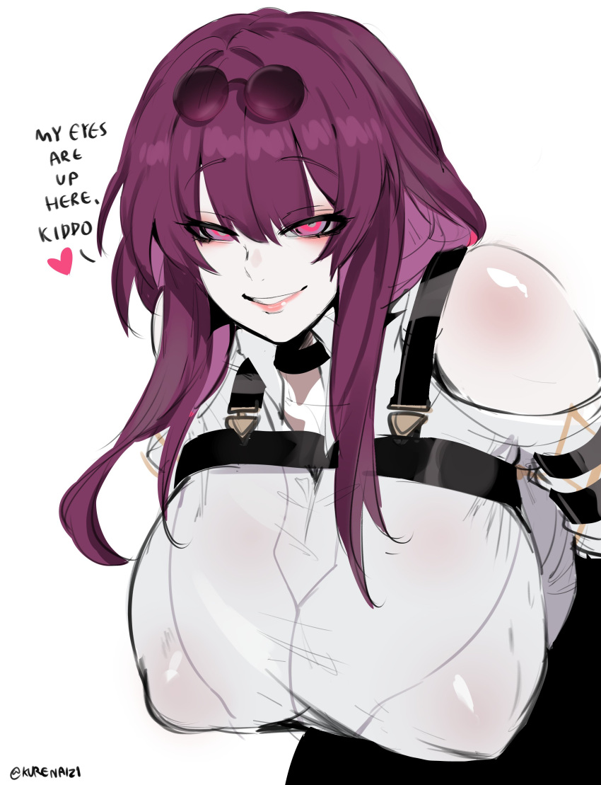 absurdres breasts chest_harness eyewear_on_head harness highres honkai:_star_rail honkai_(series) kafka_(honkai:_star_rail) kurenaiz_(kuayrenaiz) large_breasts pince-nez purple-tinted_eyewear purple_eyes round_eyewear tinted_eyewear