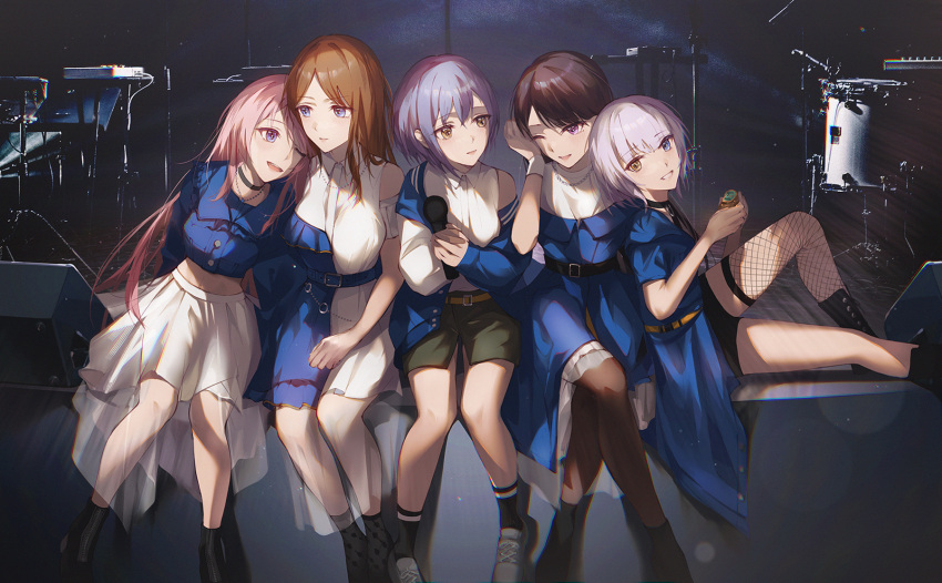 5girls bang_dream! bang_dream!_it's_mygo!!!!! black_hair blue_eyes blush brown_eyes brown_hair chihaya_anon hcl_(hsiehdrew) highres jacket kaname_raana long_hair looking_at_viewer mole mole_under_eye multiple_girls mygo!!!!!_(bang_dream!) nagasaki_soyo open_mouth pink_hair purple_eyes shiina_taki shirt takamatsu_tomori white_shirt