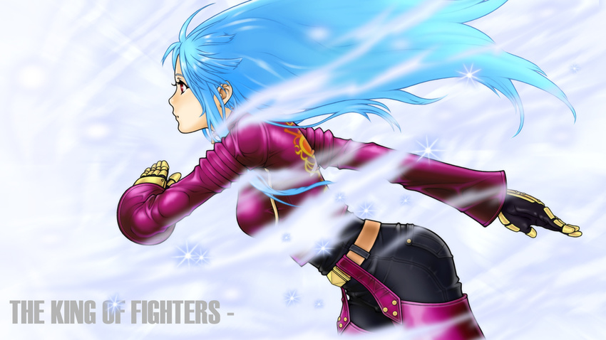 blue_hair gloves kula_diamond long_hair purple_eyes solo the_king_of_fighters yan_fei_toketsu