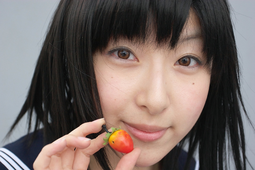 awatsuki_anzu cosplay food fruit ichigo_100 ichigo_100_percent photo school_uniform serafuku strawberry toujou_aya