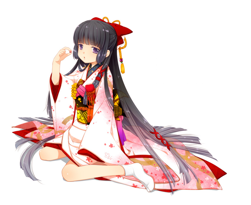 black_hair japanese_clothes kimono kirino_kasumu long_hair original purple_eyes ribbons