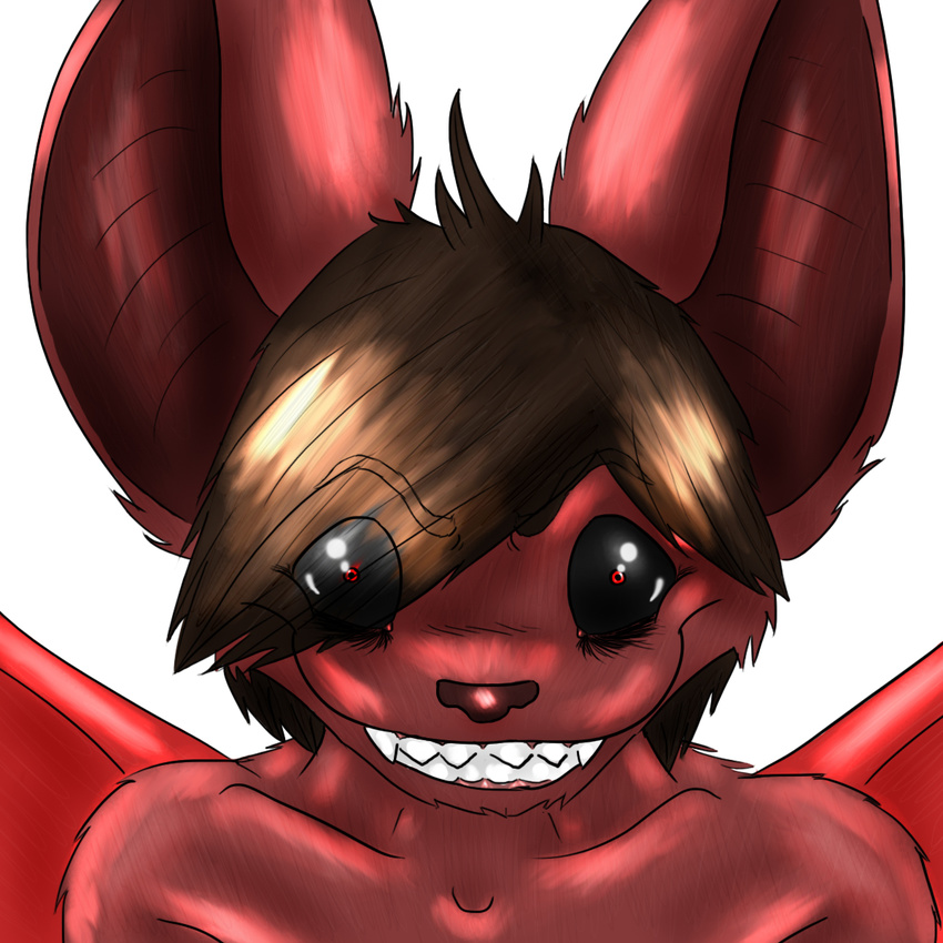 black_sclera brown_hair fangs fur grin hair jf_goyez male mammal nude plain_background rape_face red red_eyes red_fur solo white_background wings