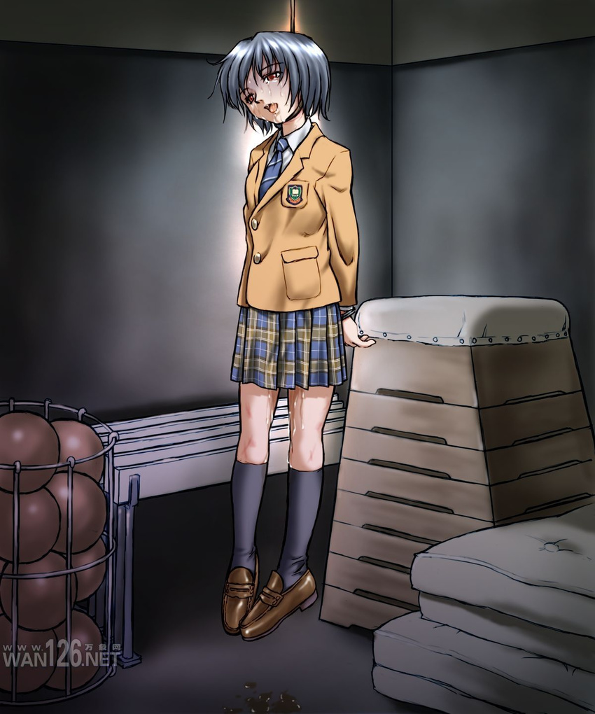 asphyxiation blue_hair death guro hanging omorashi school_uniform