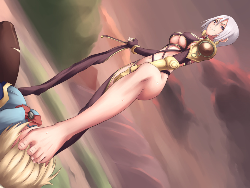 2girls blonde_hair cassandra_alexandra feet femdom foot_on_head isabella_valentine ivy maku_(l-u) multiple_girls soul_calibur soulcalibur_iv toes yuri