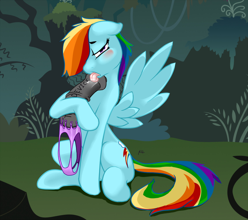 dildo equine female feral friendship_is_magic hair looking_at_viewer mammal mlp:fim multi-colored_hair my_little_pony pegasus purple_eyes rainbow_dash_(mlp) seductive severus sex_toy solo strapon the_plot_device wing_boner wings