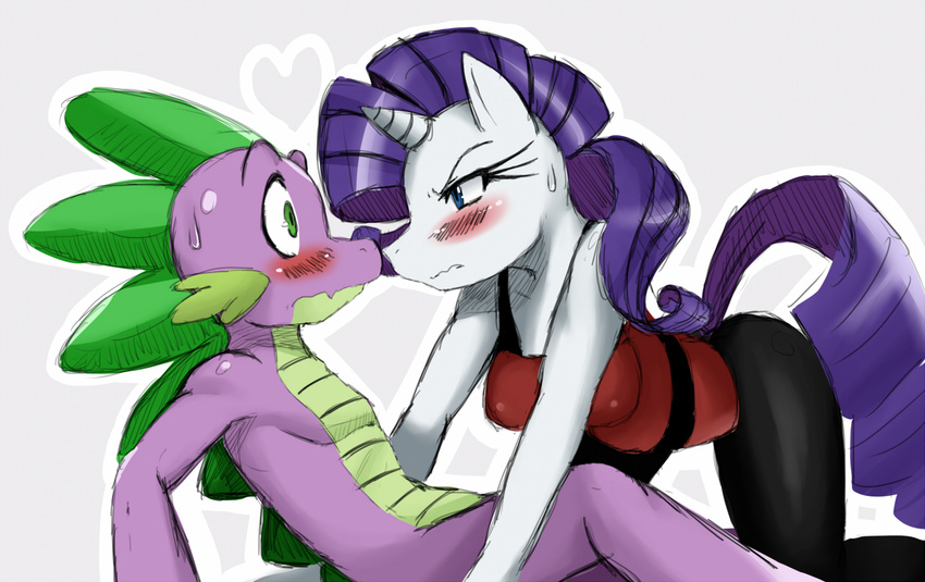 &hearts; 2011 blue_eyes blush dragon equine female friendship_is_magic green_eyes horn horse looking_at_each_other male my_little_pony pony purple_hair rarity_(mlp) spike_(mlp) sssonic2 unicorn