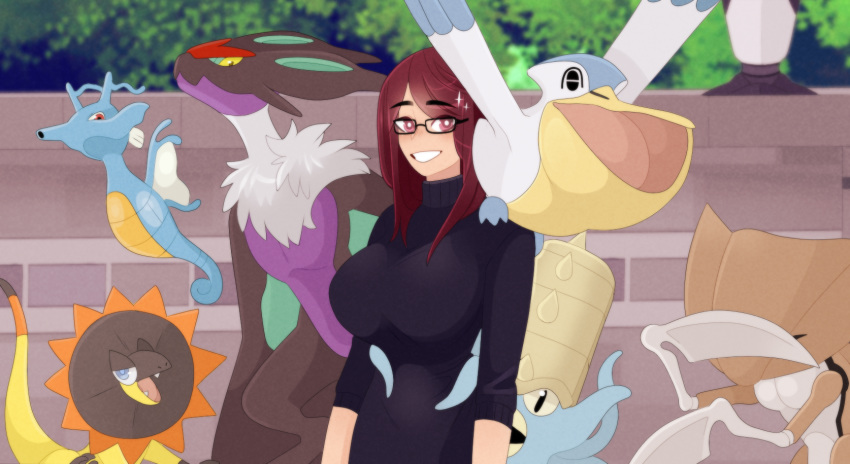 clothed clothing feral heliolisk human kabutops kingdra mammal nintendo noivern omastar pelipper pok&eacute;mon pok&eacute;mon_(species) putridpiranha trainer_iris video_games