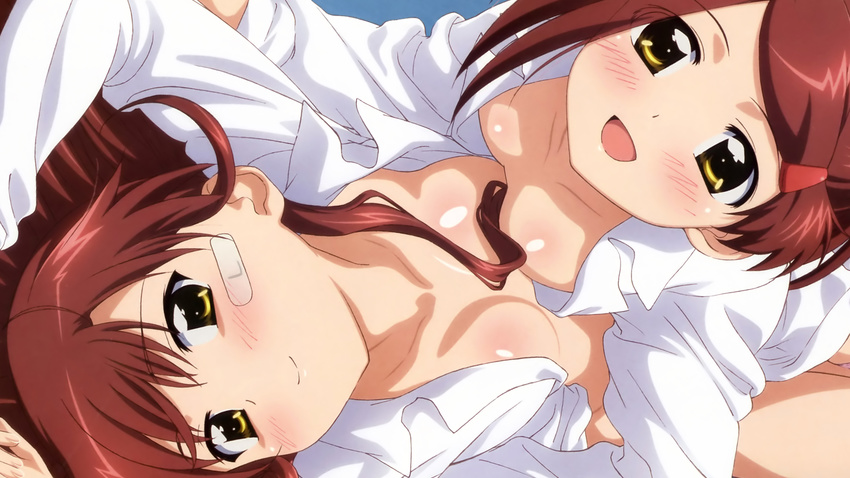 kissxsis no_bra open_shirt style:close suminoe_ako suminoe_riko suzuki_gou