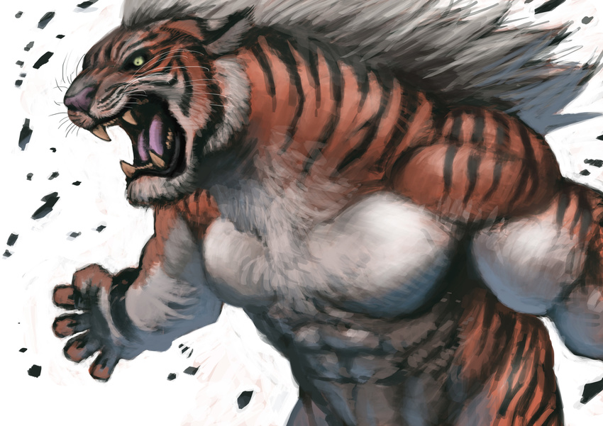 absurd_res angry anthro biceps embosu feline fierceness hi_res male mammal muscles nipples nude roaring shout solo tiger wild