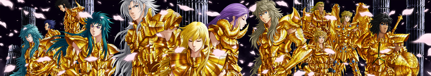 absurdres aquarius_camus aries_muu armor cancer_death_mask capricorn_shura full_armor gemini_saga gold_armor gold_saint highres leo_aiolia libra_douko long_image multiple_boys pisces_aphrodite rxgdo sagittarius_aioros saint_seiya scorpio_milo sky star taurus_aldebaran virgo_shaka wide_image