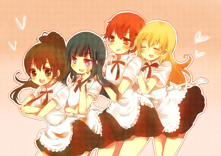 apron bad_id bad_pixiv_id blush inami_mahiru multiple_girls taneshima_popura todoroki_yachiyo waitress working!! yamada_aoi yurane