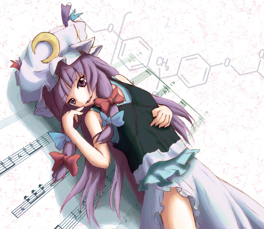 artist_request beamed_eighth_notes chemical_structure chemistry eighth_note eighth_rest highres musical_note patchouli_knowledge purple_eyes purple_hair quarter_note science sharp_sign sheet_music solo touhou treble_clef whole_rest