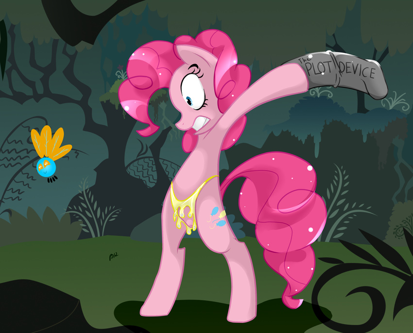 blue_eyes cutie_mark dildo equine female feral forest friendship_is_magic fur hair horse mammal my_little_pony outside pink_fur pink_hair pinkie_pie_(mlp) pony pussy severus sex_toy solo strapon the_plot_device tree wings wood