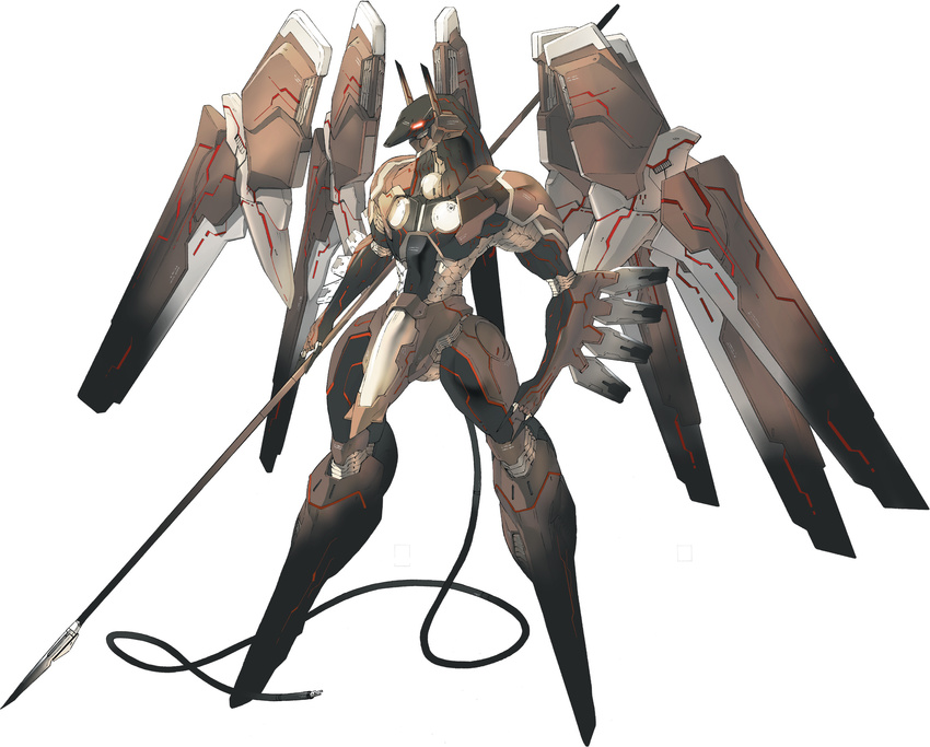 artist_request glowing glowing_eyes highres lance mecha no_humans official_art orbital_frame polearm power_connection solo weapon wings zone_of_the_enders zone_of_the_enders_2
