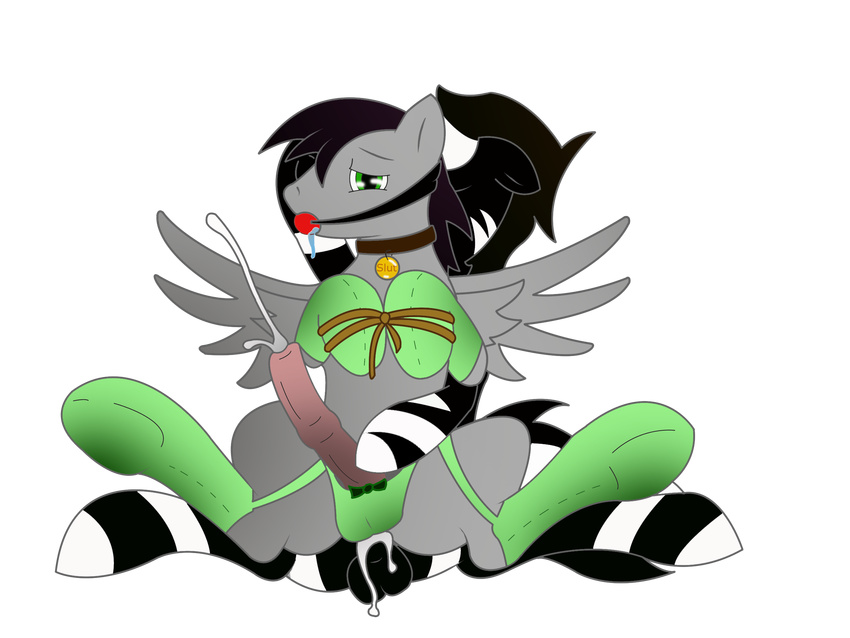 anal ball_gag bdsm black_and_white bondage bound butt cum equine friendship_is_magic frostbitten gay green grey horse lingerie male monochrome my_little_pony original_character pegasus penis pick pony rainbowspring socks wings