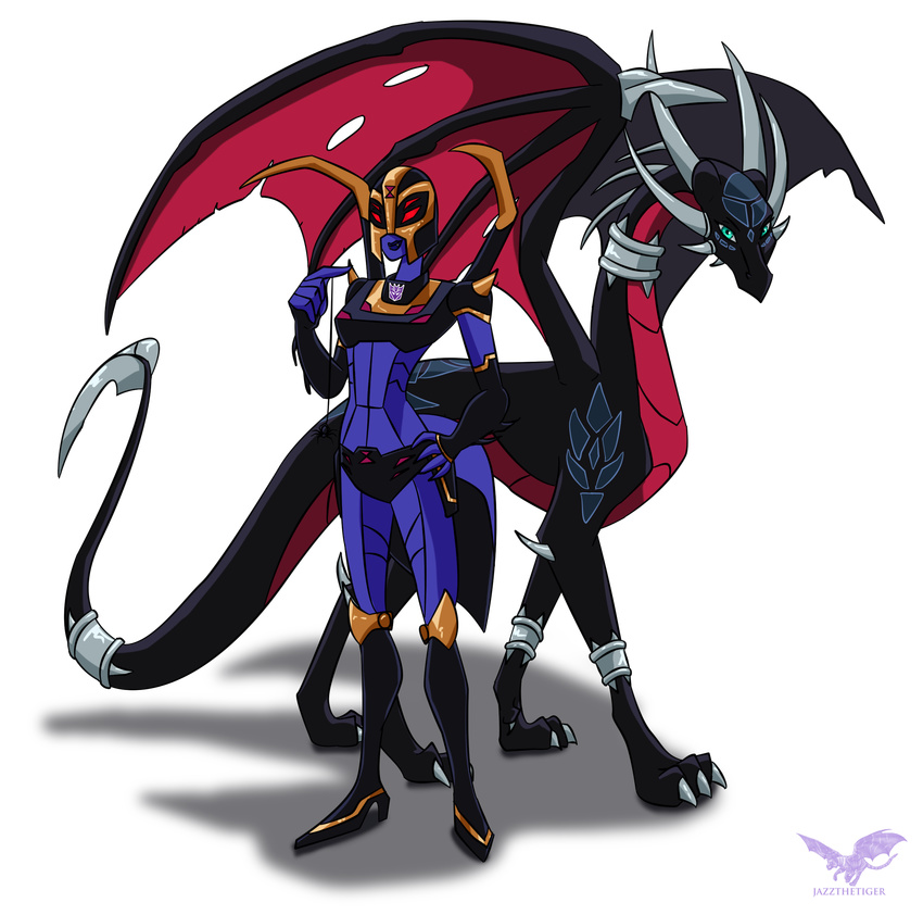 anklet arachnid black blackarachnia collar crossover cynder decepticon_insignia dragon female green_eyes horn jazzthetiger looking_at_viewer machine mechanical purple red_eyes robot spider spyro_the_dragon tail_ring transformers transformers_animated wings