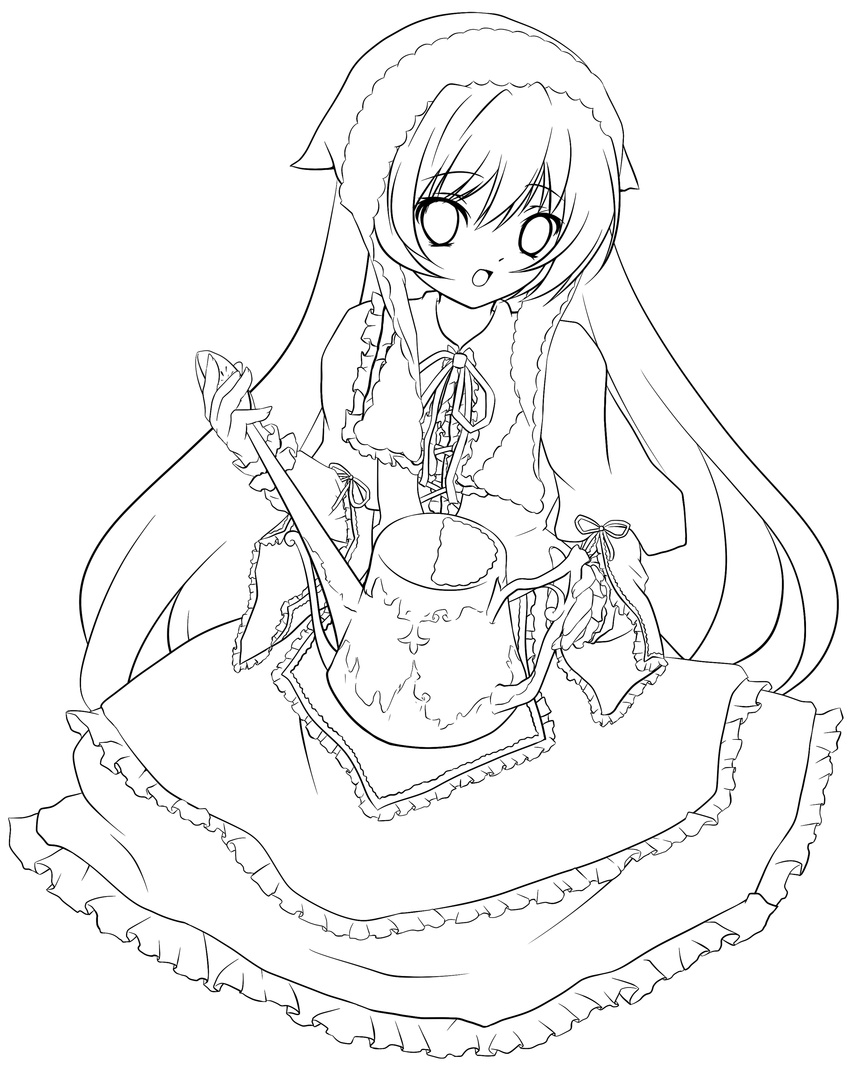 absurdres akina_(schism) bad_id bad_pixiv_id greyscale highres lineart long_hair monochrome open_mouth rozen_maiden solo suiseiseki transparent_background very_long_hair