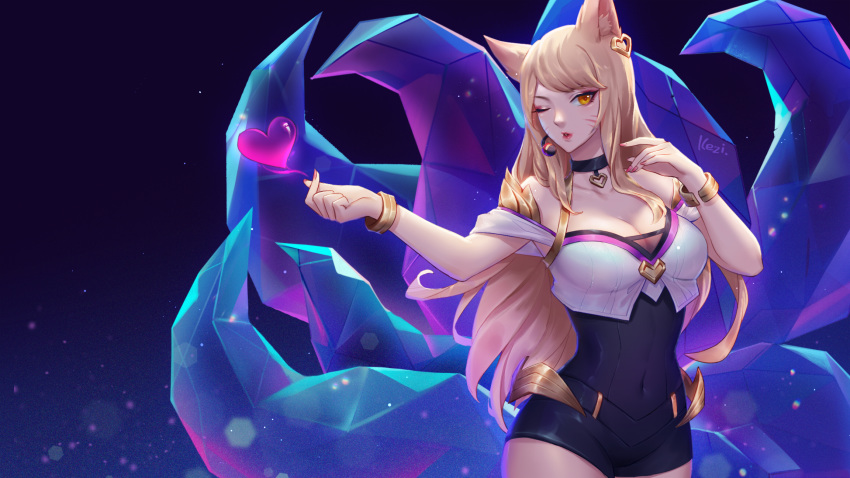 ahri animal_ears cleavage headphones kezi league_of_legends tail