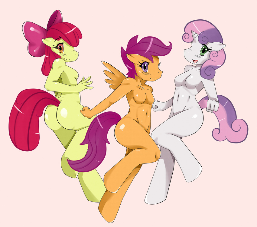 anthro anthrofied apple_bloom_(mlp) applebloom_(mlp) bow breasts butt cutie_mark_crusaders_(mlp) equine female friendship_is_magic green_eyes hair hooves horn horse long_hair looking_at_viewer mammal multi-colored_hair my_butter_is_better my_little_pony nude orange orange_body orange_eyes pegasus pink_hair plain_background pony purple_eyes purple_hair red_hair scootaloo_(mlp) short_hair sssonic2 sweetie_belle_(mlp) tail unicorn white white_body wings yellow yellow_body