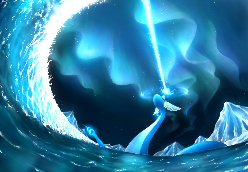 dragonair epic ice iceberg pokemon pokemon_(game) polar_lights water