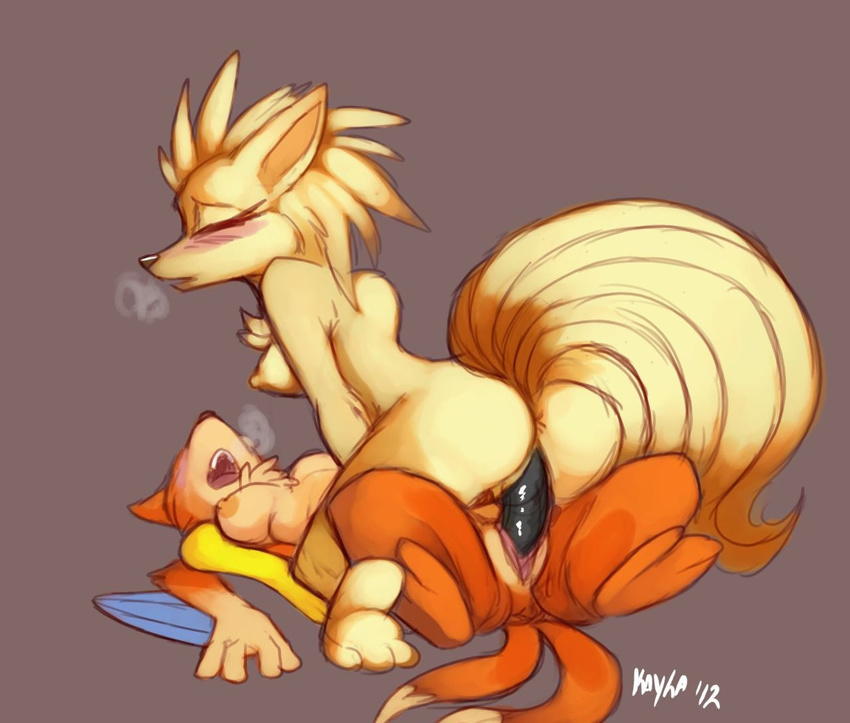 anthro anus blush breasts butt canine couple cowgirl_position dildo double_dildo duo female floatzel fox kayla-na lesbian mammal mel_the_hybrid multiple_tails ninetales nintendo nipples nude on_top pok&#233;mon pokemon pussy sex sex_toy straddling video_games