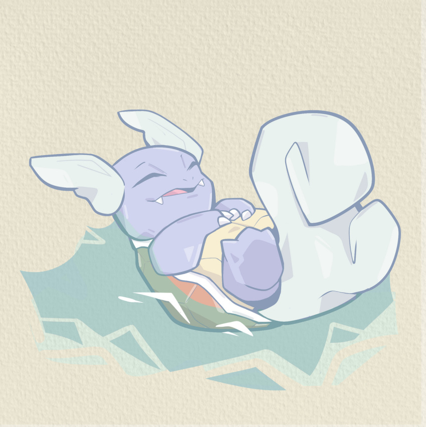 claws commentary commission fangs full_body highres lying no_humans on_back paper_texture parted_lips patofermin photoshop_(medium) pokemon pokemon_(creature) solo wartortle water