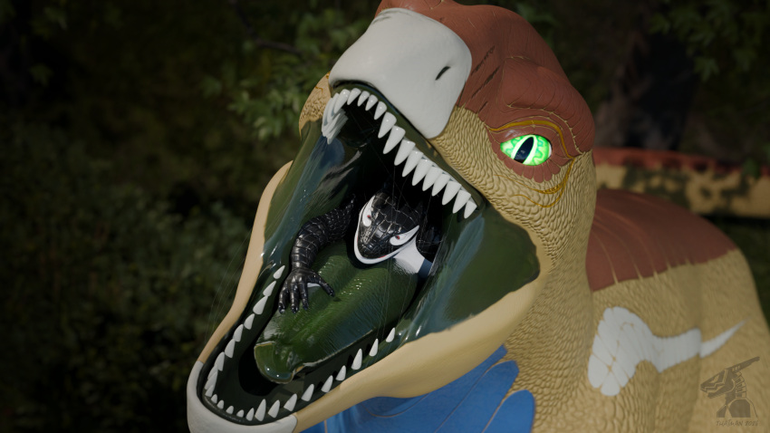16:9 3d_(artwork) bodily_fluids desertyrain_minrok digital_media_(artwork) dinosaur glowing glowing_eyes hi_res imminent_death imminent_vore in_mouth inside_throat interceptor looking_at_viewer male minrok open_mouth oral oral_vore prehistoric_species reptile safe_vore saliva saliva_on_face saliva_on_tongue saliva_string scalie swallowed_alive thatman torren_(torren) vore widescreen