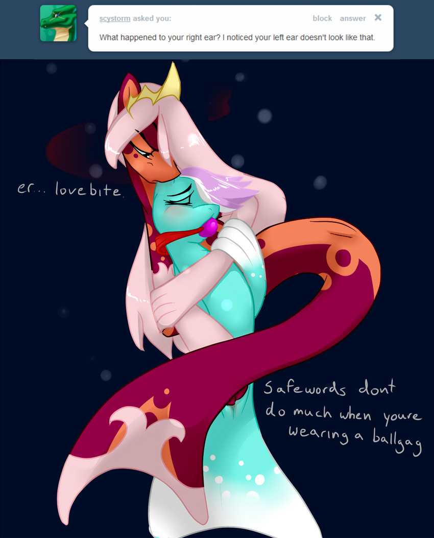 ear_biting female gag kelpie lesbian my_little_pony princess_aurora severus tiara tumblr windswept